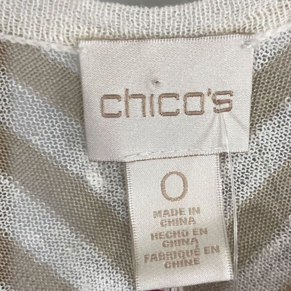 Chico’s 0 S Tan Striped Top Dolman Batwing Linen Blend Coastal Fits M L XL - Picture 7 of 7